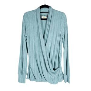 Maeve Anthropologie Womens Wrap Front Top Small Green Long Sleeve Cozycore Chic